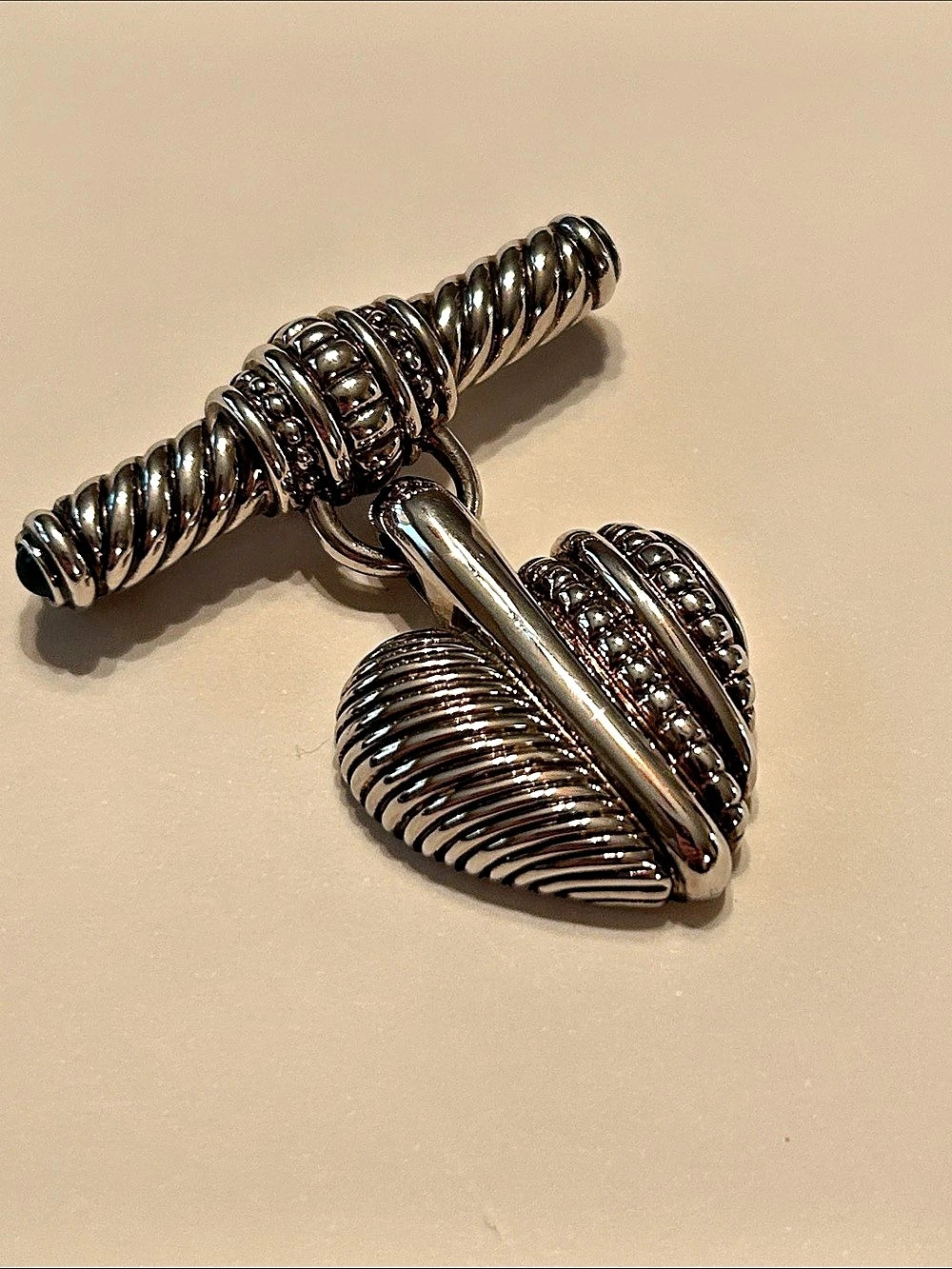 Judith Ripka Sterling Ridged Heart Brooch Pendant